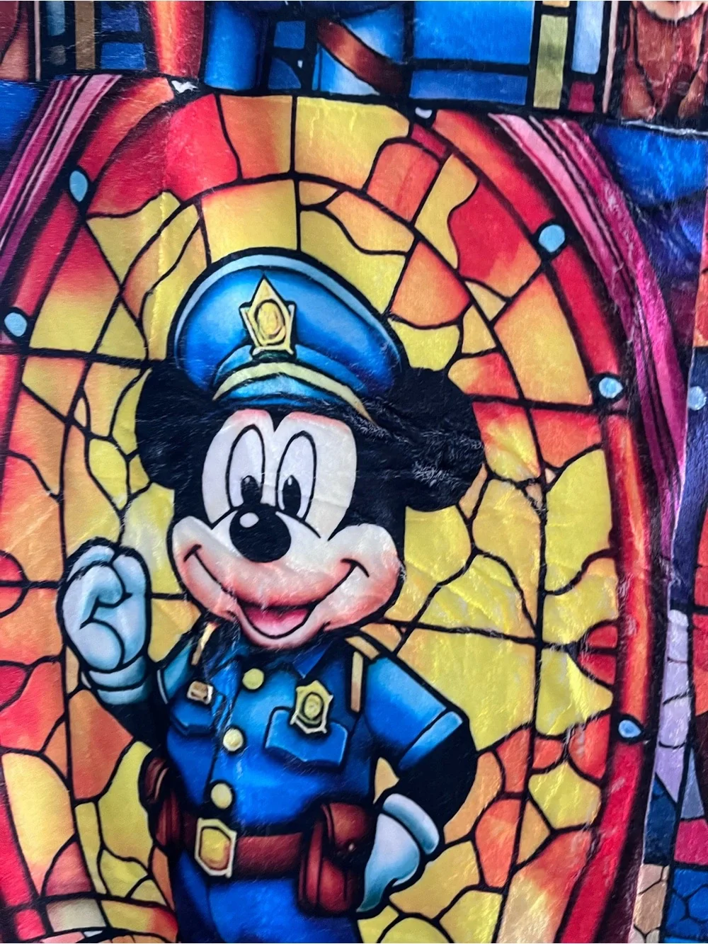 Disney Colorful Stained Glass Character throw blanket,- Blue, Red, Yellow